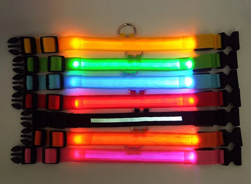 LED Adjustable Dog Collar Blinking Flashing Light Up Glow Pets Safety Waterproof WEM Support (www.WEM.support)
