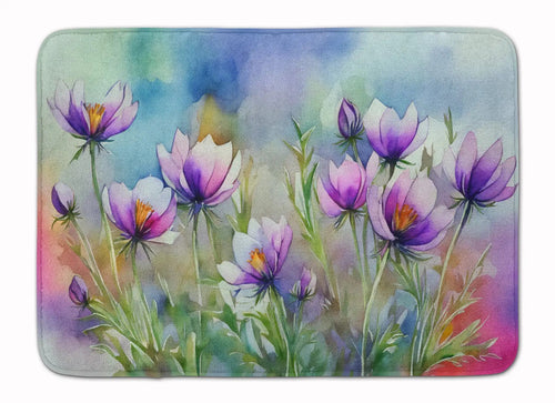 South Dakota Pasque Flowers in Watercolor Memory Foam Kitchen Mat WEM Support (www.WEM.support)