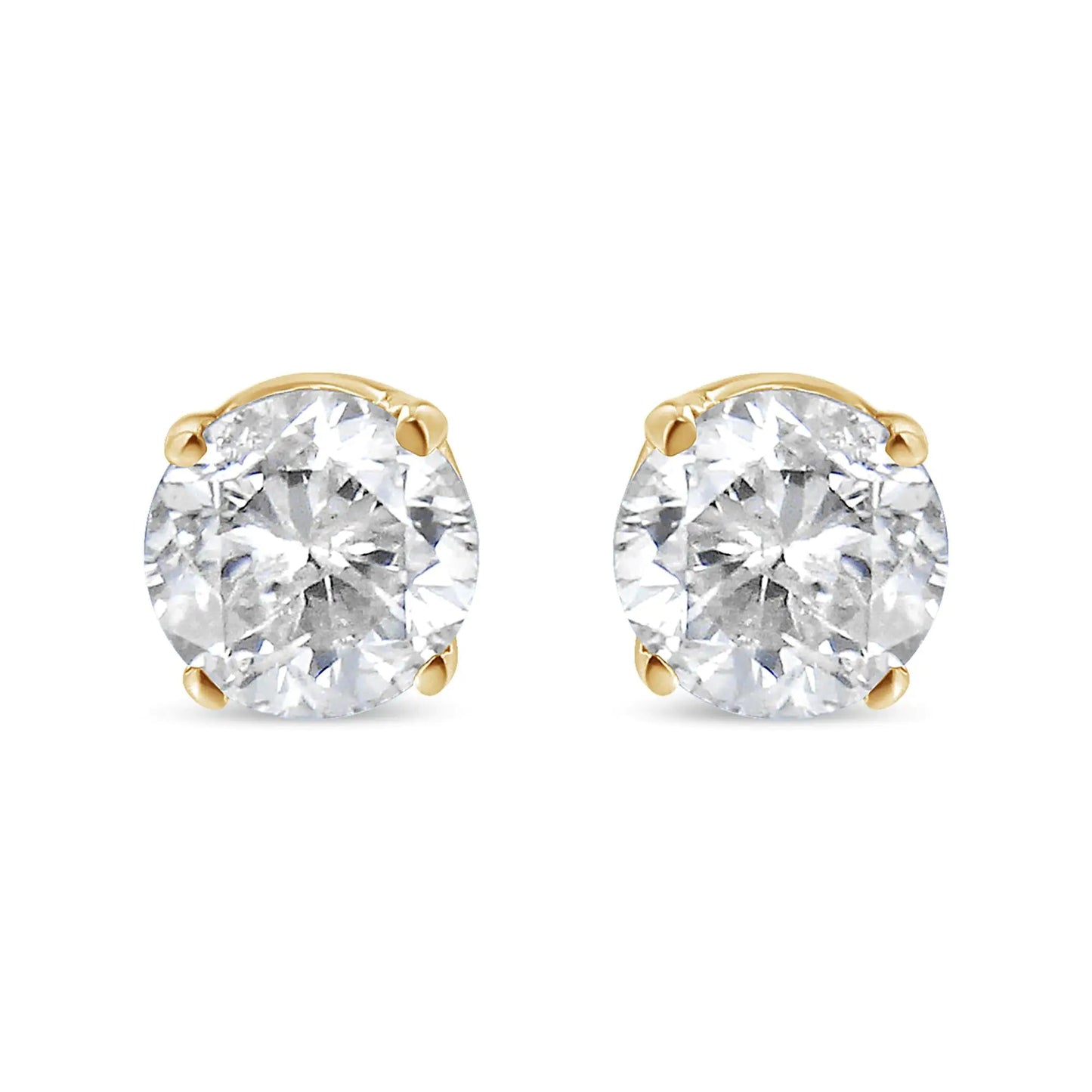 10K Yellow Gold 3/4 Cttw Round Brilliant-Cut Near Colorless Diamond Classic 4-Prong Stud Earrings (J-K Color, I1-I2 Clarity) WEM Support (www.WEM.support)