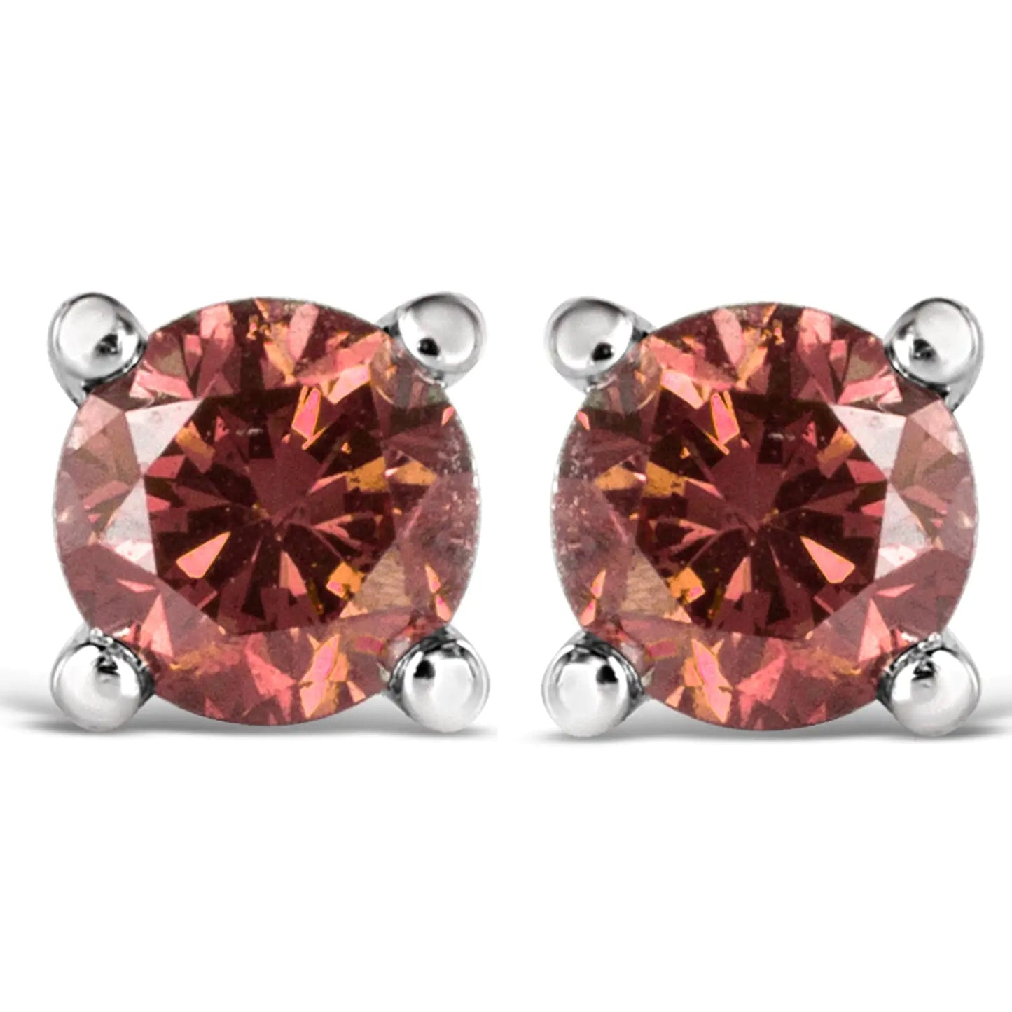 14K Gold 4-Prong Set Round Brilliant-Cut Pink Diamond Solitaire Stud Earrings (Treated Pink Color, VS2-SI1 Clarity) WEM Support (www.WEM.support)