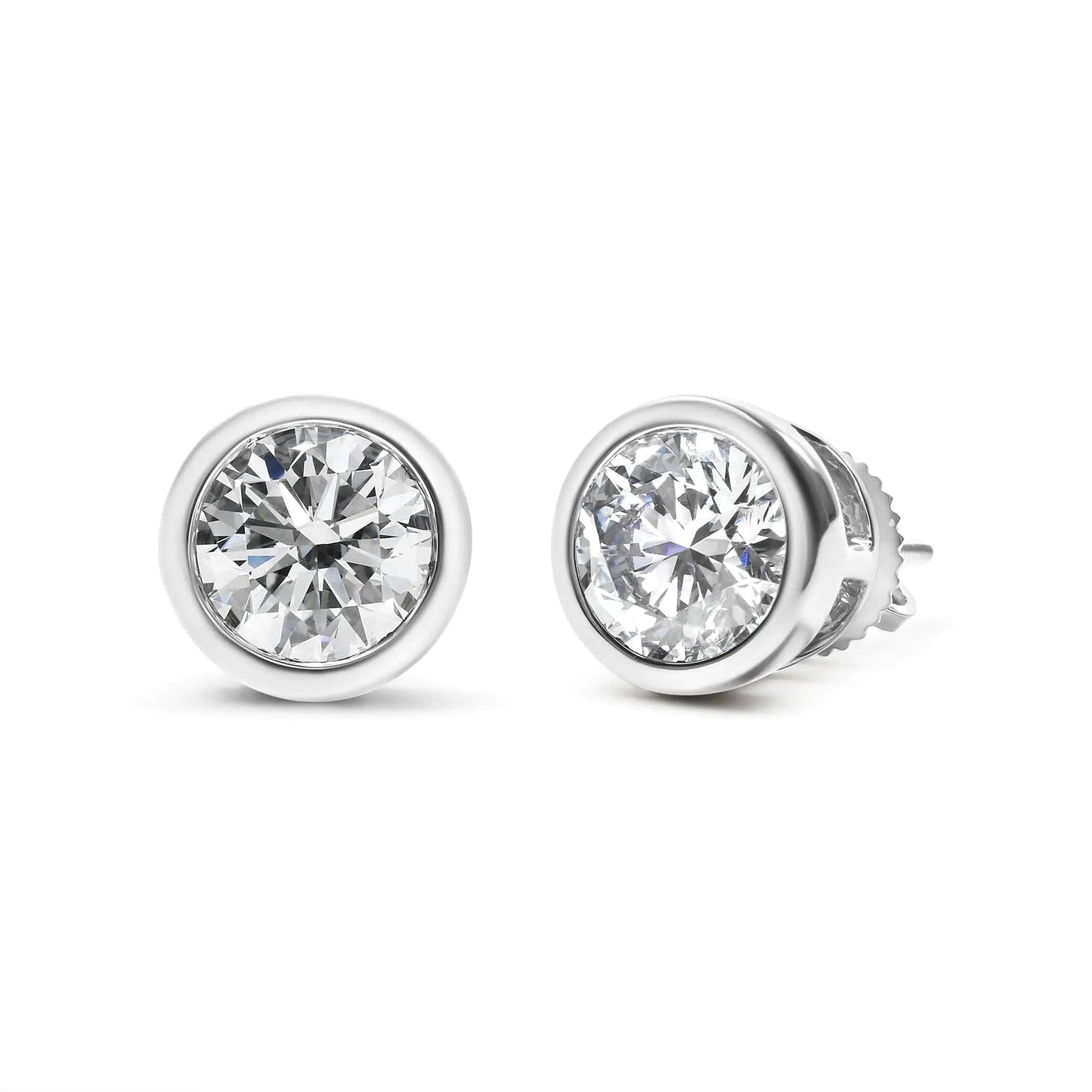 14K White Gold Lab Grown Diamond Screw-Back Classic Bezel Solitaire Stud Earrings (G-H Color, VS2-SI1 Clarity) WEM Support (www.WEM.support)