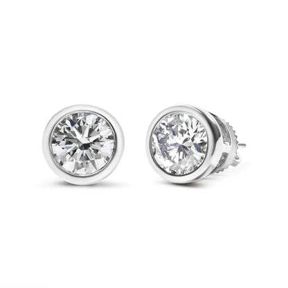 14K White Gold Lab Grown Diamond Screw-Back Classic Bezel Solitaire Stud Earrings (G-H Color, VS2-SI1 Clarity) WEM Support (www.WEM.support)