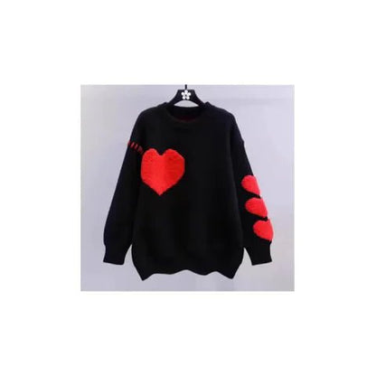 European Station Gray With Heart Knitted Sweater Women's Thick - Catch Cards