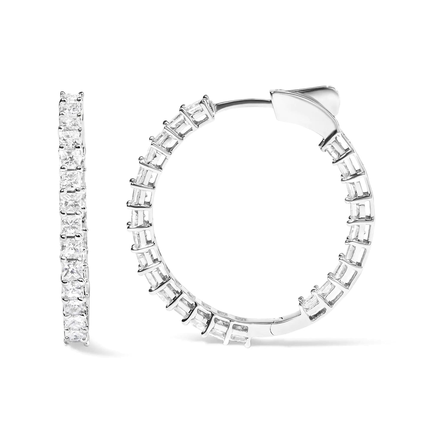 14K White Gold Natural Princess Cut Diamond Inside Out Hoop Earrings (G-H Color, SI2-I1 Clarity) WEM Support (www.WEM.support)