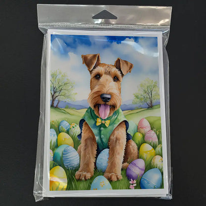 Airedale Terrier Easter Egg Hunt Greeting Cards Pack of 8 WEM Support (www.WEM.support)