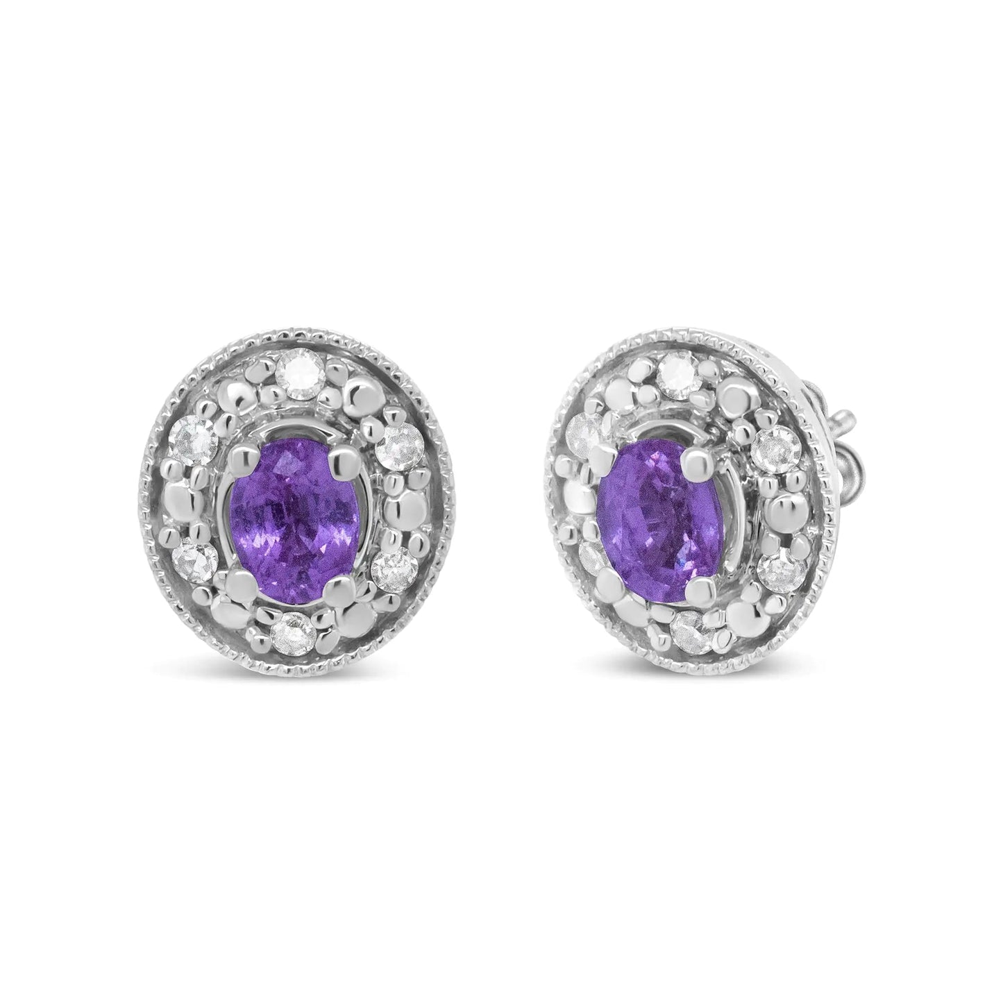 14K White Gold 4x3mm Round Pink Sapphire and 1/10 Cttw Round Diamond Halo Stud Earrings - (I-J Color, SI1-SI2 Clarity) WEM Support (www.WEM.support)