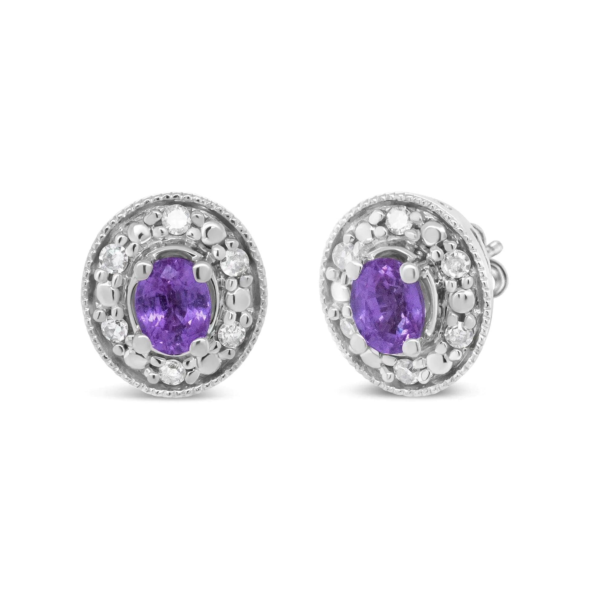 14K White Gold 4x3mm Round Pink Sapphire and 1/10 Cttw Round Diamond Halo Stud Earrings - (I-J Color, SI1-SI2 Clarity) WEM Support (www.WEM.support)