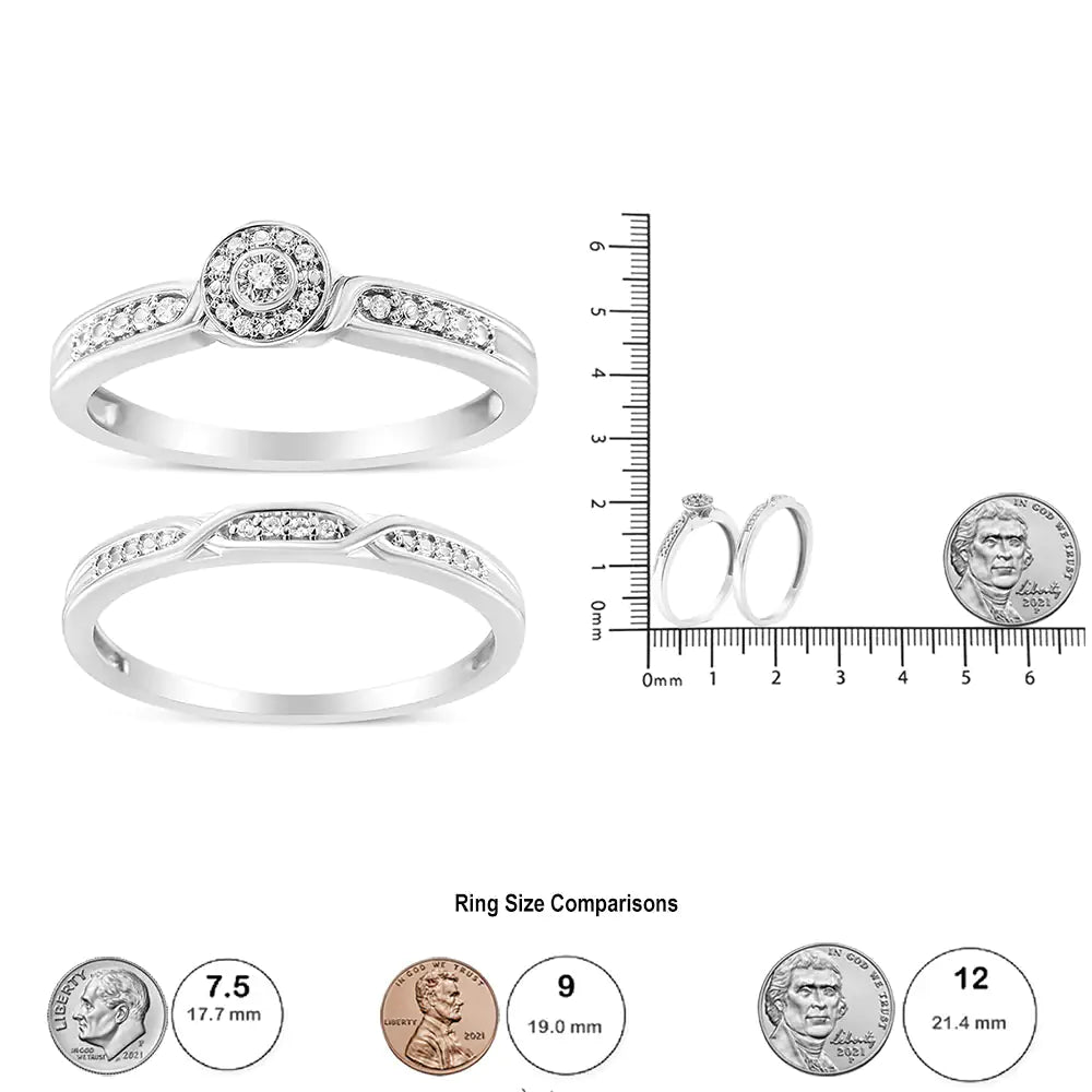 .925 Sterling Silver Diamond Accent Frame Twist Shank Bridal Set Ring and Band (I-J Color, I3 Clarity) WEM Support (www.WEM.support)