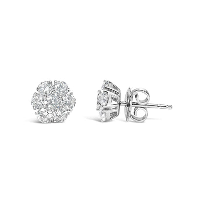 14K White Gold 1 3/4 Cttw Lab Grown Diamond Floral Cluster Composite Stud Earrings (G-H Color, VS2-SI1 Clarity) WEM Support (www.WEM.support)