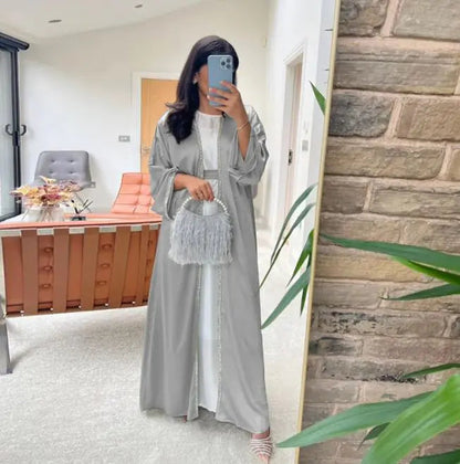 Rhinestone Dress Fashion Satin Soft Shawl Waist-tight Robe WEM Support (www.WEM.support)