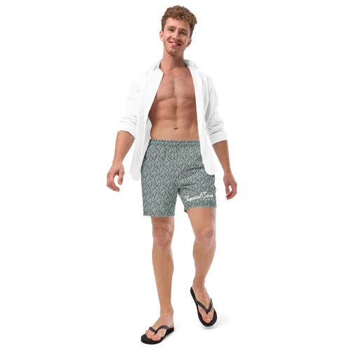 Men's Eco Grey Palm Swim Trunks WEM Support (www.WEM.support)