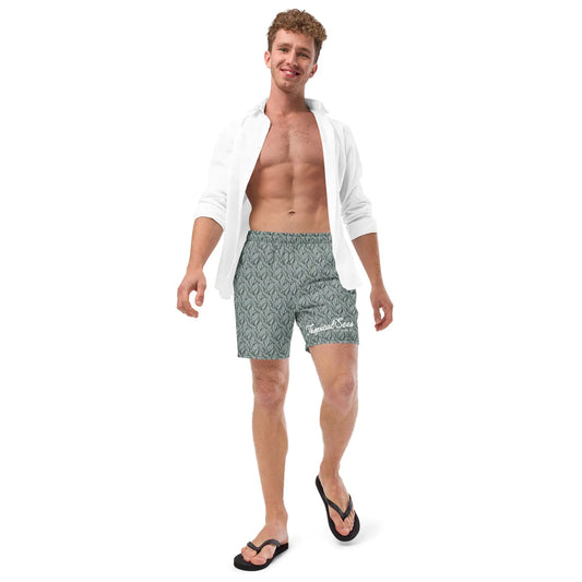 Men's Eco Grey Palm Swim Trunks WEM Support (www.WEM.support)