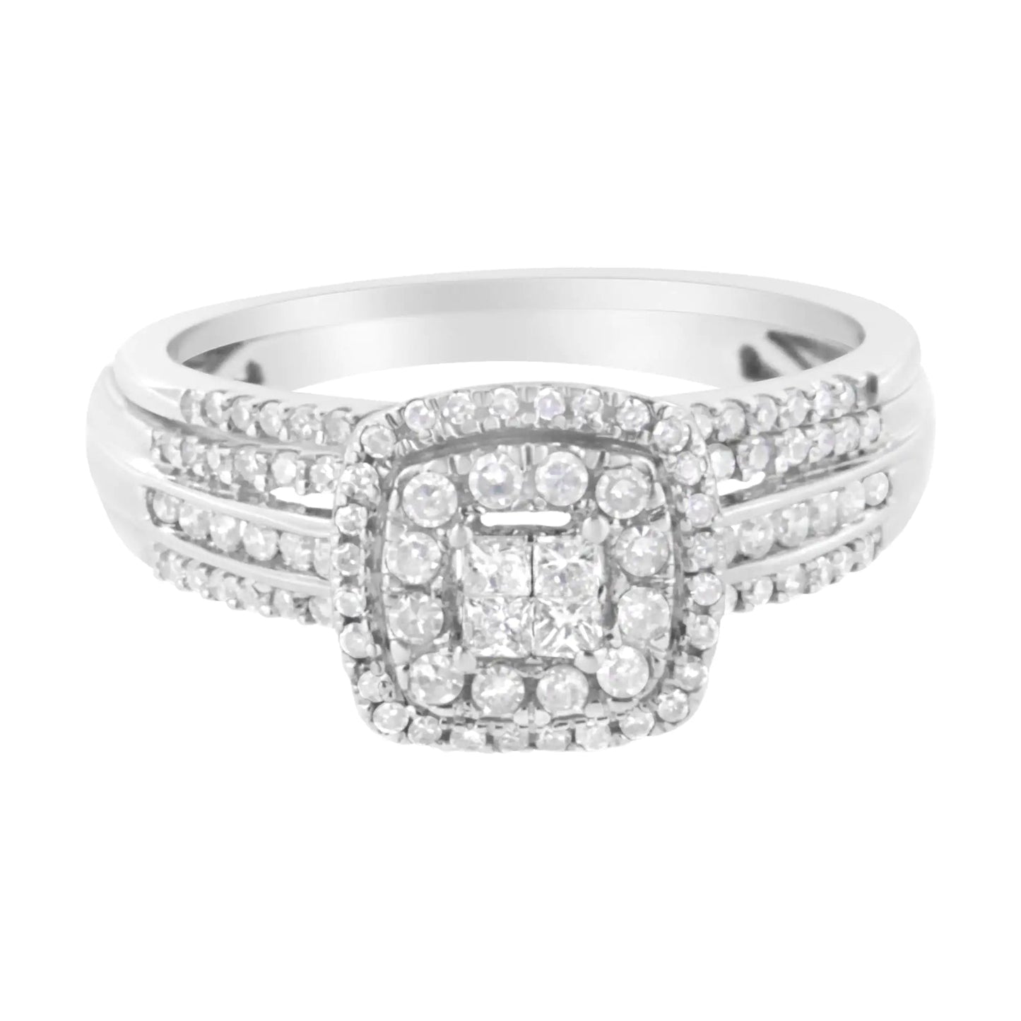 10K White Gold 1/2 cttw Round and Princess-Cut Diamond Engagement Ring and Band Set (H-I Color, I1-I2 Clarity) WEM Support (www.WEM.support)