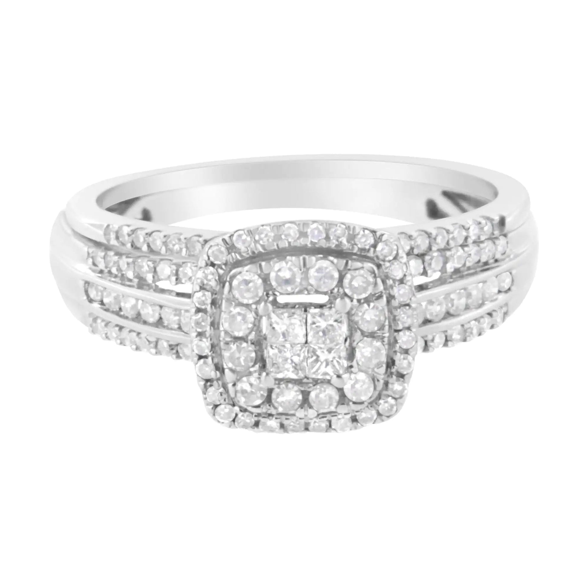 10K White Gold 1/2 cttw Round and Princess-Cut Diamond Engagement Ring and Band Set (H-I Color, I1-I2 Clarity) WEM Support (www.WEM.support)