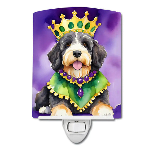 Bernedoodle King of Mardi Gras Ceramic Night Light WEM Support (www.WEM.support)