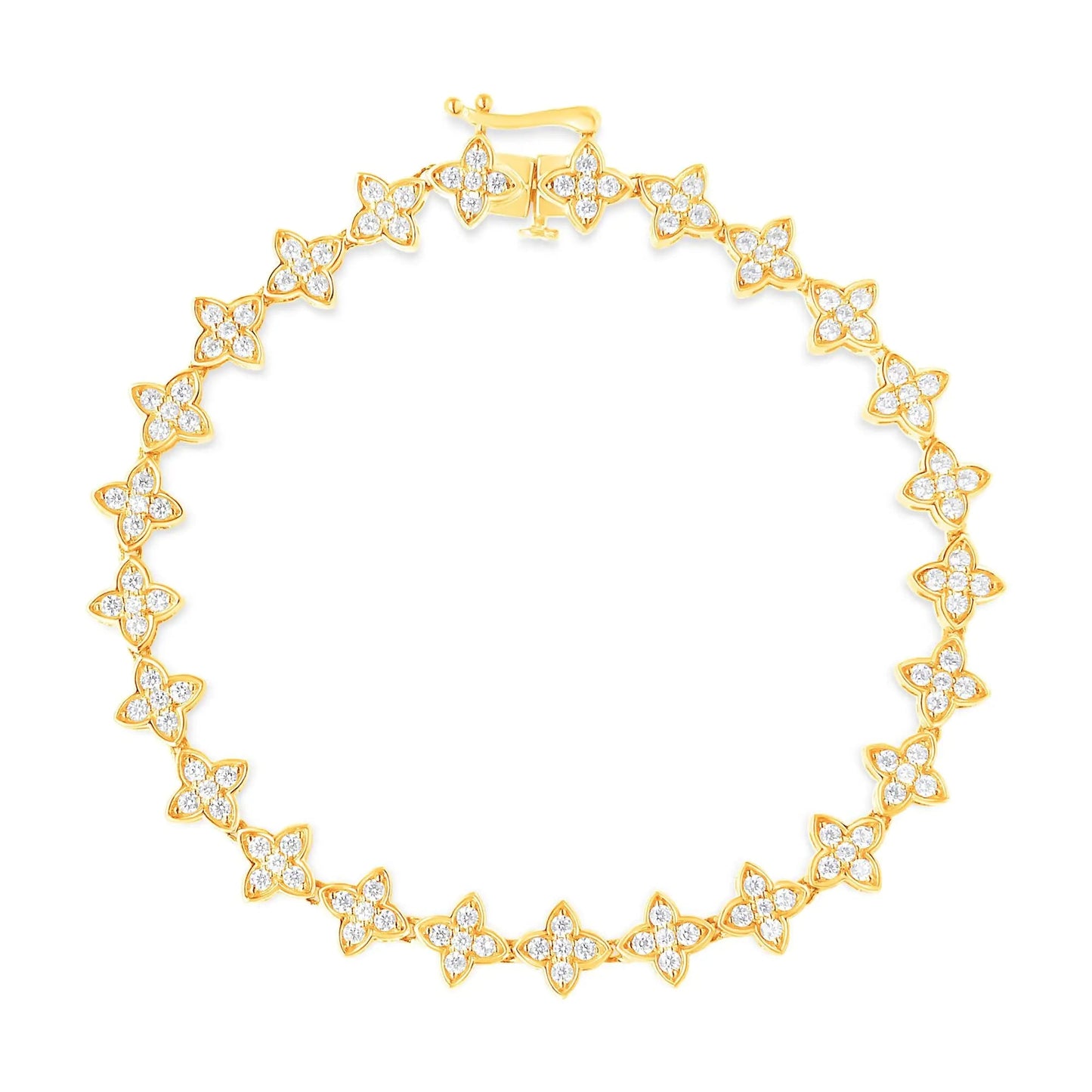 10K Yellow Gold 2.0 cttw Round-Cut Diamond 4 Leaf Clover Link Bracelet (J-K Color, I1-I2 Clarity) - Size 7.25" WEM Support (www.WEM.support)