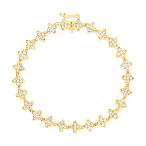10K Yellow Gold 2.0 cttw Round-Cut Diamond 4 Leaf Clover Link Bracelet (J-K Color, I1-I2 Clarity) - Size 7.25" WEM Support (www.WEM.support)