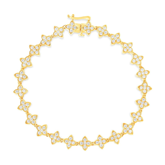 10K Yellow Gold 2.0 cttw Round-Cut Diamond 4 Leaf Clover Link Bracelet (J-K Color, I1-I2 Clarity) - Size 7.25" WEM Support (www.WEM.support)