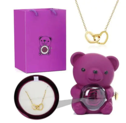 Rose Teddy Bear with Ring and Necklace WEM Support (www.WEM.support)