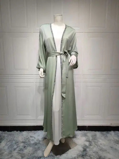 Rhinestone Dress Fashion Satin Soft Shawl Waist-tight Robe WEM Support (www.WEM.support)