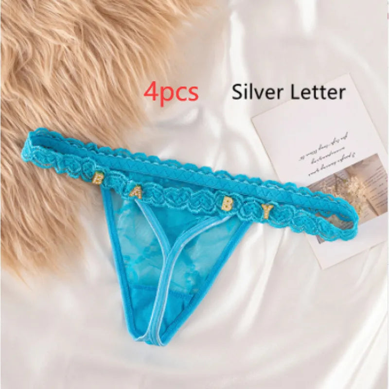 Women's Lace Transparent Rhinestone Letter Shorts WEM Support (www.WEM.support)