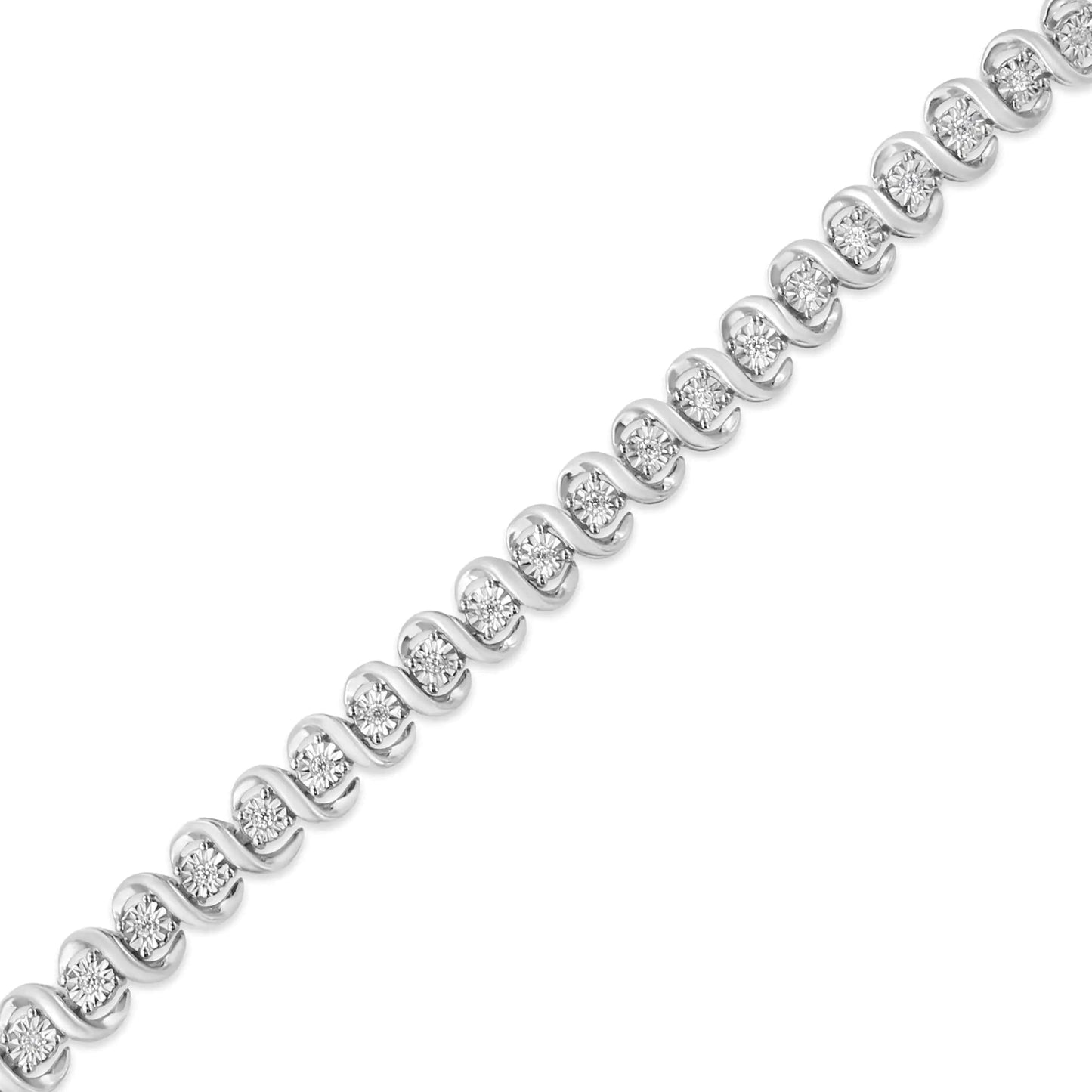 .925 Sterling Silver 1/3 Cttw Miracle-Set Diamond "S" Link Tennis Bracelet (I-J Color, I3 Clarity) - Size 7.25" WEM Support (www.WEM.support)