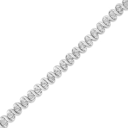 .925 Sterling Silver 1/3 Cttw Miracle-Set Diamond "S" Link Tennis Bracelet (I-J Color, I3 Clarity) - Size 7.25" WEM Support (www.WEM.support)
