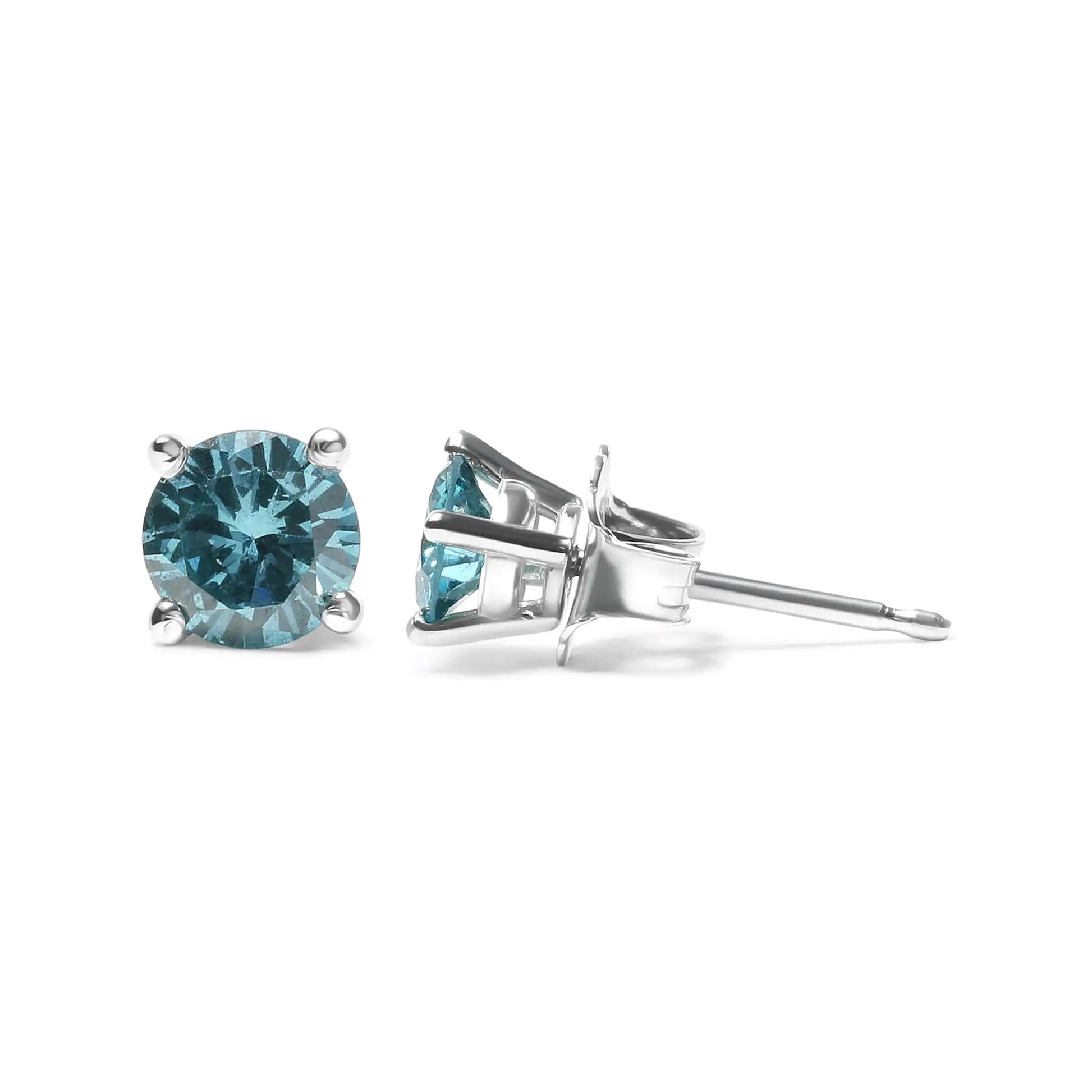 14K Gold 1/2 Cttw Aqua Blue Diamond Screw-Back 4-Prong Classic Stud Earrings (Color Treated, I2-I3) WEM Support (www.WEM.support)