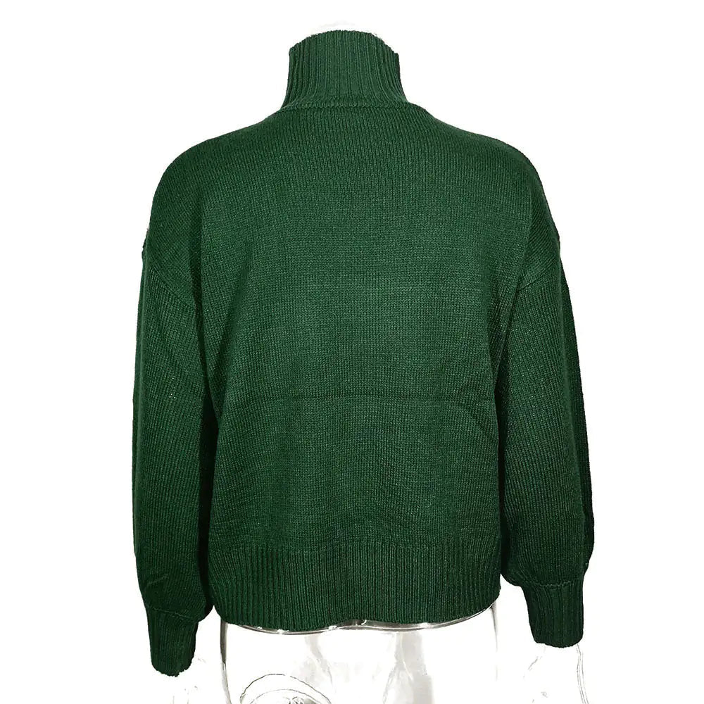 Turtleneck Long Sleeve Loose Retro Women's Sweater WEM Support (www.WEM.support)
