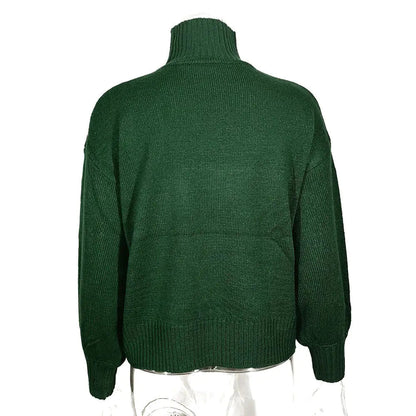 Turtleneck Long Sleeve Loose Retro Women's Sweater WEM Support (www.WEM.support)