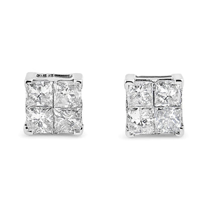 10K White Gold 1.00 cttw Invisible Set Princess-Cut Diamond Composite Square Shape Stud Earrings (G-H Color, I2-I3 Clarity) WEM Support (www.WEM.support)