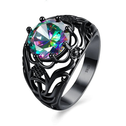 Fashion Color Zircon Hollow Creative Black Gold Ring - Catch Cards