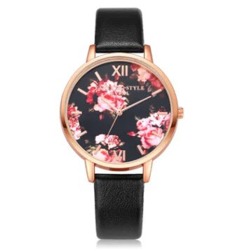 Fashion Floral Dial Watch for Women, PU Strap - Catch Cards