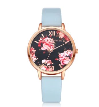 Fashion Floral Dial Watch for Women, PU Strap - Catch Cards