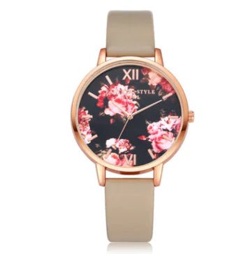 Fashion Floral Dial Watch for Women, PU Strap - Catch Cards
