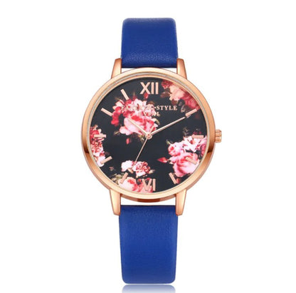 Fashion Floral Dial Watch for Women, PU Strap - Catch Cards
