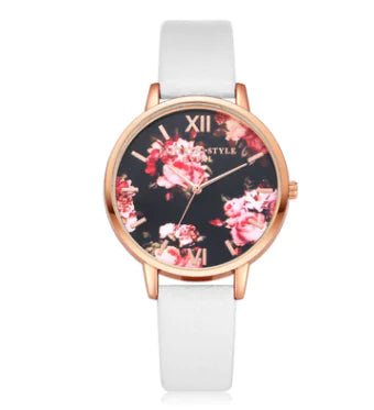 Fashion Floral Dial Watch for Women, PU Strap - Catch Cards