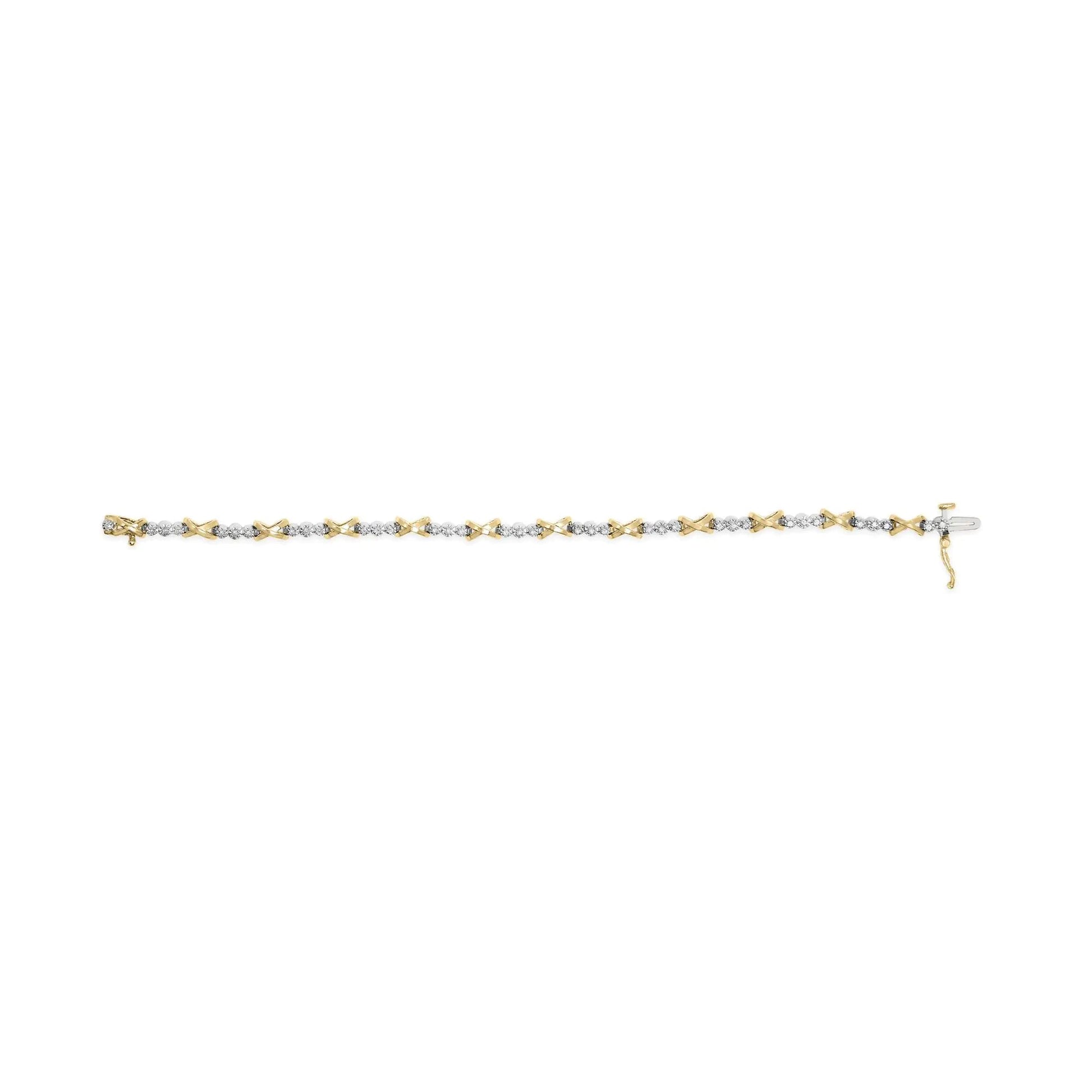 10K Two-Tone Gold 1/2 Cttw Diamond Alternating 3 Stone and X-Link 7" Bracelet (I-J Color, I2-I3 Clarity) WEM Support (www.WEM.support)