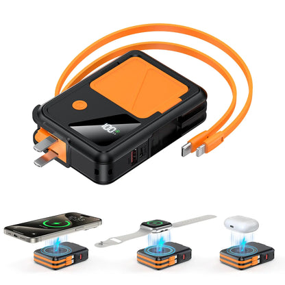 Wireless Portable Charger,3-in-1 Magnetic Power Bank 10000mAh Built in Cables and AC Plug,22.5W Fast Charging Mag-Safe Battery Pack,Compatible with iPhone 15/14/13/12,Apple Watch Series,Airpods - HejK.com Marketplace LLC