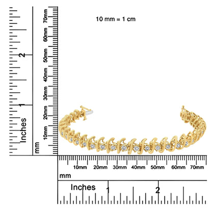 10K Yellow Gold Plated .925 Sterling Silver 3.00 Cttw Prong-Set Brilliant Round-cut Diamond "S" Link Bracelet (J-K Color, I2-I3 Clarity) - Size 7.5 WEM Support (www.WEM.support)