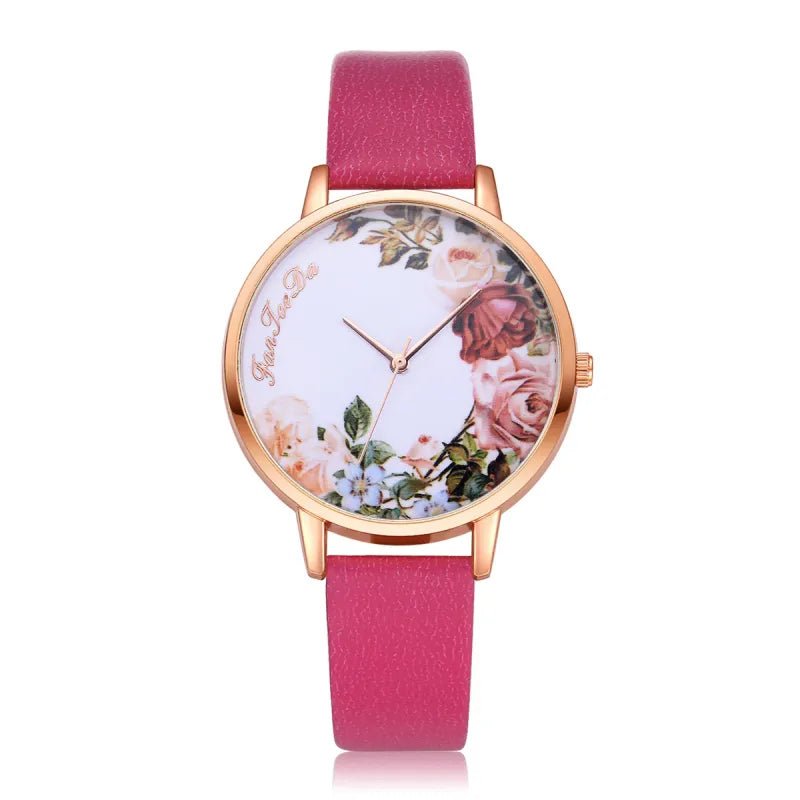 Flower Pattern Thin Strap Watch - Catch Cards