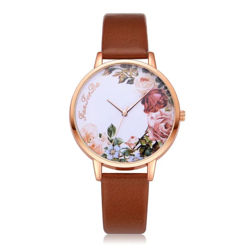 Flower Pattern Thin Strap Watch - Catch Cards