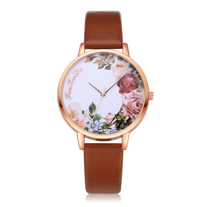 Flower Pattern Thin Strap Watch - Catch Cards