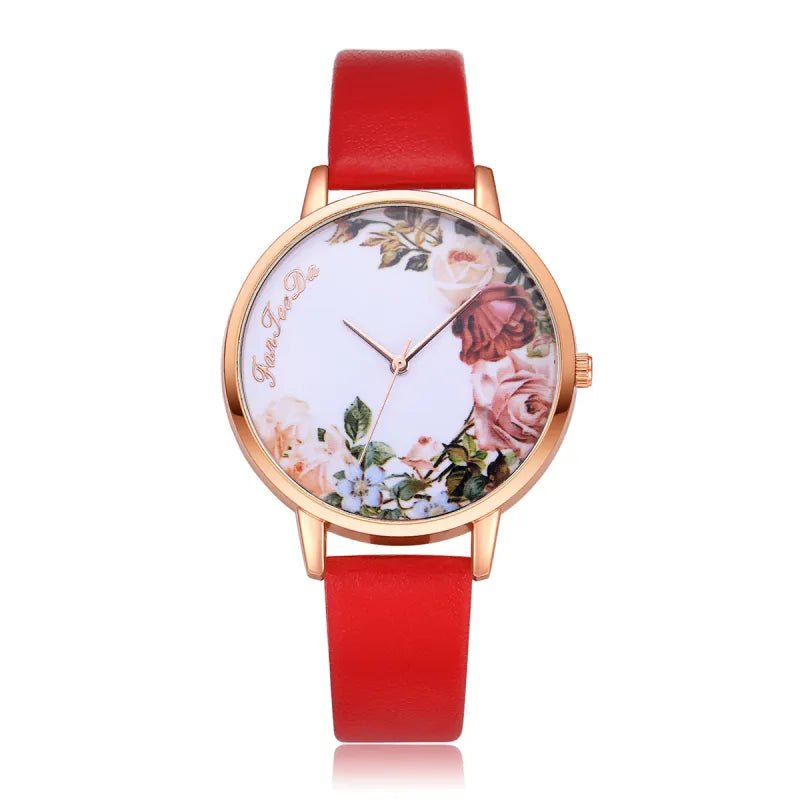 Flower Pattern Thin Strap Watch - Catch Cards