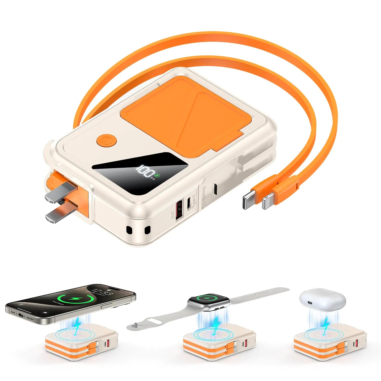 Wireless Portable Charger,3-in-1 Magnetic Power Bank 10000mAh Built in Cables and AC Plug,22.5W Fast Charging Mag-Safe Battery Pack,Compatible with iPhone 15/14/13/12,Apple Watch Series,Airpods - HejK.com Marketplace LLC