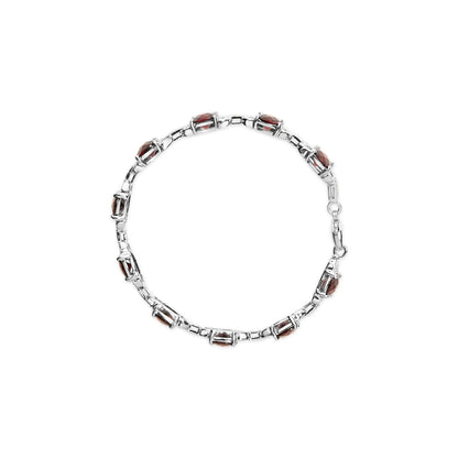 .925 Sterling Silver 7x7mm Checkered Cushion Red Garnet and Diamond Accent Fashion Tennis Link Bracelet (I-J Color, I1-I2 Clarity) - Size 7" Inch WEM Support (www.WEM.support)