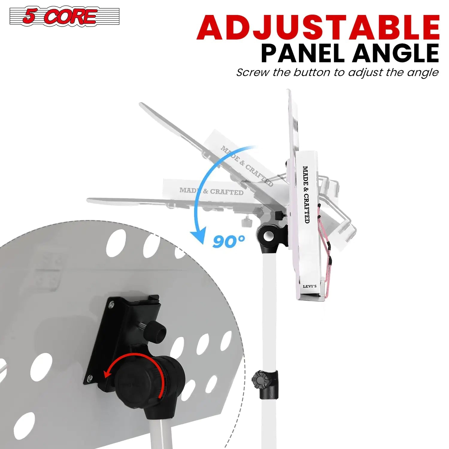 5Core Music Stand For Sheet Music Portable Tripod Adjustable Folding Note Holder White WEM Support (www.WEM.support)