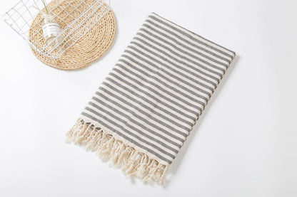 Fringed Beach Towel Polyester Cotton Wearable Striped Bath Towel Cushion Tablecloth - Catch Cards