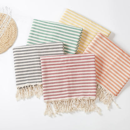Fringed Beach Towel Polyester Cotton Wearable Striped Bath Towel Cushion Tablecloth - Catch Cards