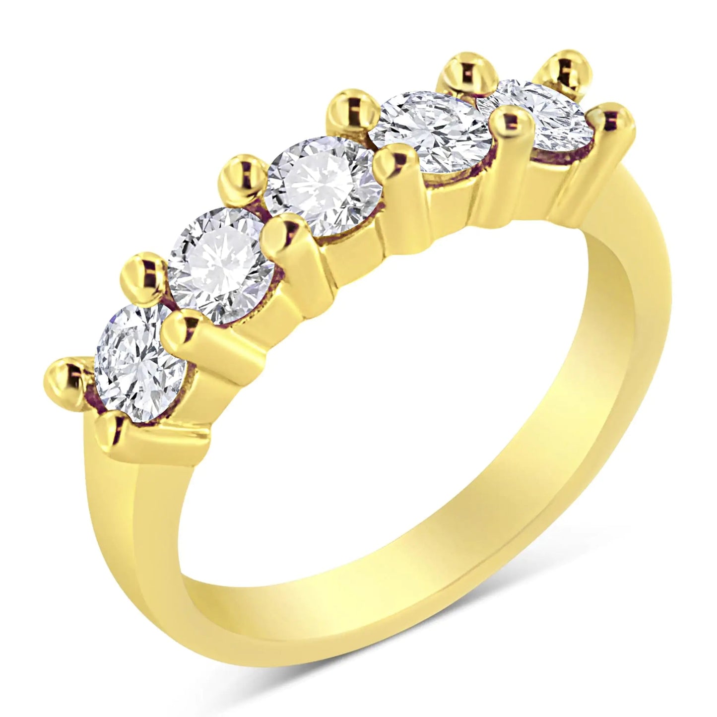 Anel de Banda com 5 Pedras de Diamante em Prata Esterlina .925 Banhada a Ouro Amarelo 14K com 1.0 Cttw de Diamantes Redondos em Compartilhamento de Garras (Cor J-K, Clareza I1-I2) WEM Support (www.WEM.support)